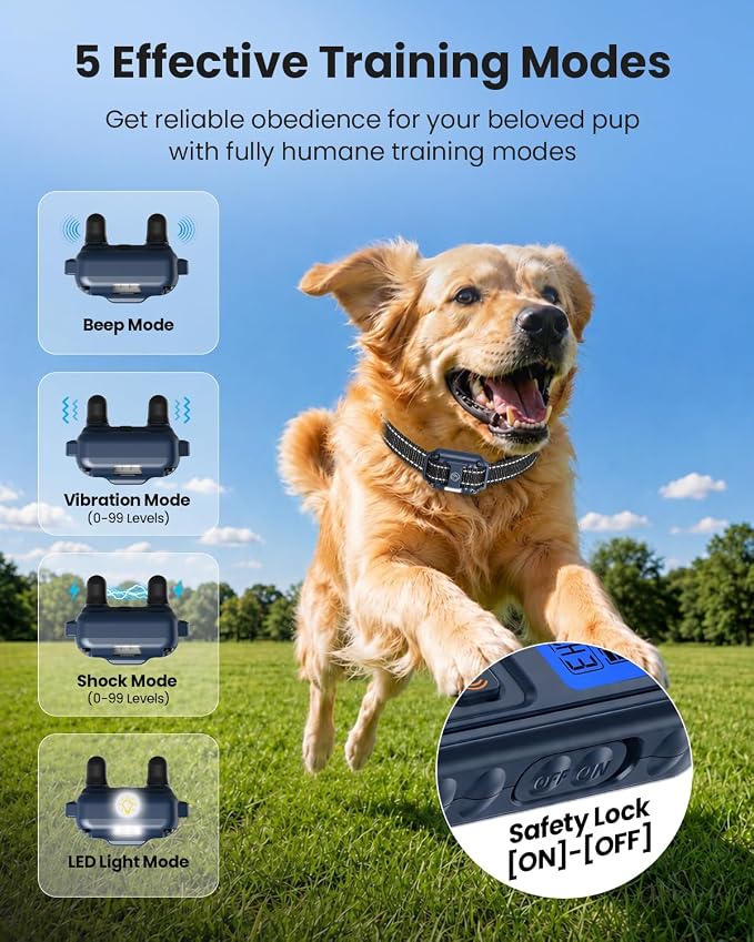 Shock Collar for 3 Dogs, Dog Training Collar with Remote, Rechargeable | Dog E-Collar Beep/Vibration/Shock/LED Light, 3300FT Long Range, IPX8 Waterproof, Fits Small Medium Large 5-120Lbs