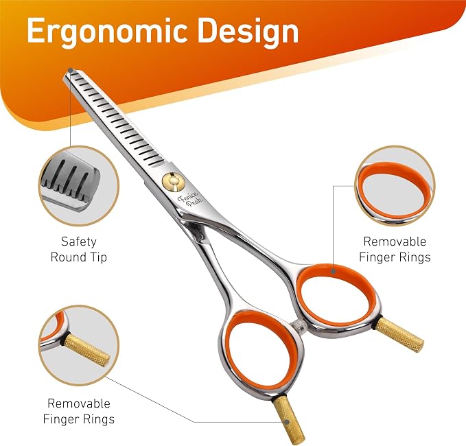 5'' Small Thinning Scissors Lightweight Dog and Cat Grooming Scissors with Safety Round Tip JP440C Stainless Steel Sharp Blades for Body Facial Nose Ear and Paw Hair Easy Use