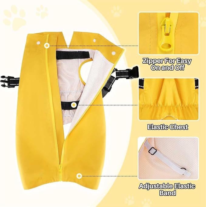 SlowTon Dog Raincoat Waterproof - Dog Rain Jacket with Harness and Hood Lightweight, Reflective Dogs Rain Coat for Large Medium Small Dogs Girl Boy Puppy Poncho Pet Clothes (Yellow, L)
