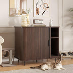 Large Litter Box Enclosure with Charging Station for Automatic Litter Box & Cat Robot 3/4, Hidden Litter Box Furniture with Dog-Proof Shelf, Scratch Pad, Wooden Cat Box Enclosure, Walnut
