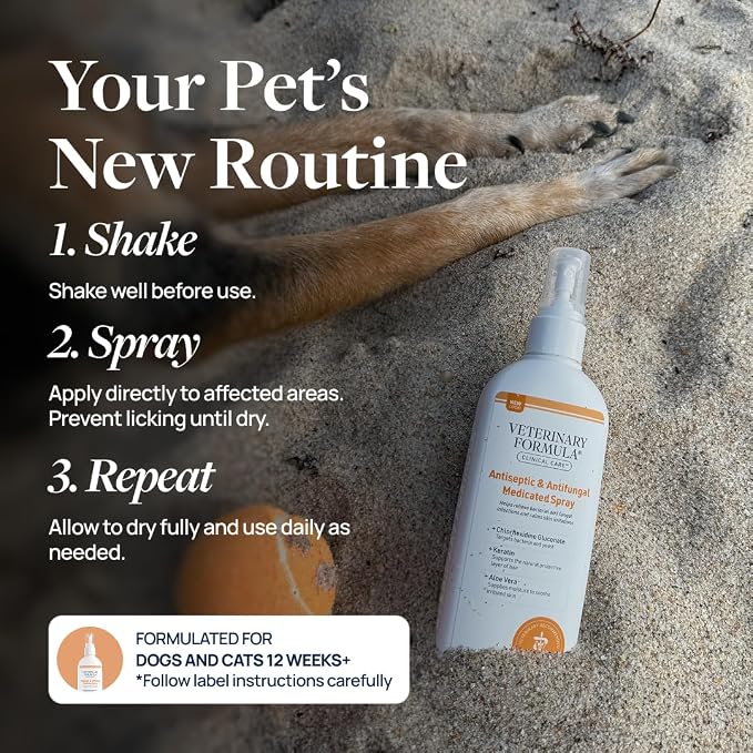 Veterinary Formula Clinical Care Antiseptic/Antifungal Spray, 8 oz, 2-Pack | Two 8 oz medicated sprays for dogs and cats with antiseptic and antifungal care for scaly, greasy, red or odor-prone skin