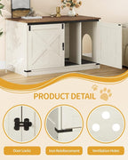 Hzuaneri Cat Litter Box Enclosure, Hidden Litter Box Furniture with Divider | Wooden Cat Cabinet with Removable Dividers, Reversible Entrance Left or Right Side, Cat Washroom, Rustic White Brown CB84714X