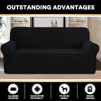 Stretch Sofa Cover Slipcover Couch Covers for 3 Cushion Couch Furniture Protector Sofa Covers with Non Slip Elastic Bottom Dogs Pet Friendly Fitted(Large Sofa 90"-100",Black)