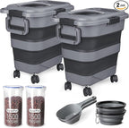 Dog Food Storage Container，2 Pack 25 lbs Airtight Collapsible Cat Food Storage Container with Attachable Wheels, Portable Handle, Dog Food Scoop for Dog Cat Bird Pet Dry Food Storage Bin Large
