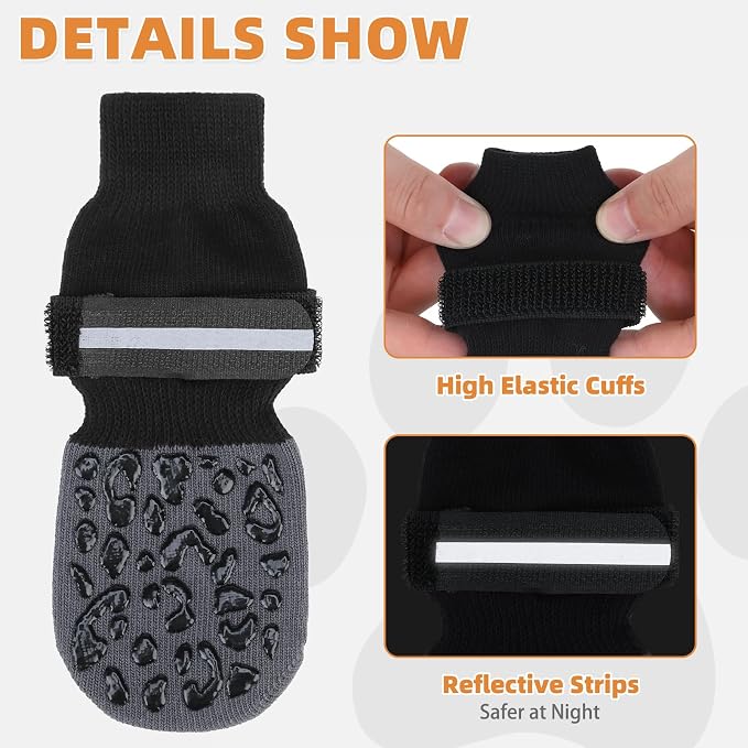 KOOLTAIL Anti Slip Dog Socks to Prevent Licking Paws,Dog Shoes for Hot Pavement, Reflective Traction Control Booties, Dogs Boots & Paw Protector for Hardwood Floors Small Medium Large Senior Dogs