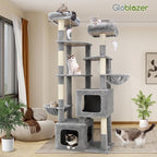 Globlazer S74E Pro Heavy Duty Maine Coon Cat Tree for Large Cats,Light Grey | 74in Sturdy Multi-Level Tall Cat Tree Tower for Indoor Adult Cats with Scratching Posts, 2 Cat Condos, 2 Top Perches