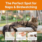 Large Cat Window Perch with Industrial-Grade Suction Cups – Solid Pine Wood Hammock Bed, Soft Cushion - 42 lb Capacity for Heavy Cats Inside