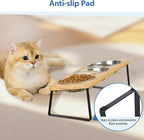 Elevated Cat Bowls, 15° Tilted Raised Cat Food and Water Bowl | Anti-Vomit & Whisker-Friendly Design, 3 Stainless Steel Bowls for Cats and Small Dogs