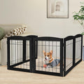 LZRS 6-Panel Extra Wide Wooden Freestanding Dog Gate: Foldable Solid Wood and Steel Wire Chew Resistant Safety Barrier for Doorways, Stairs, and Open Long Spaces Indoor Use,Dark Black