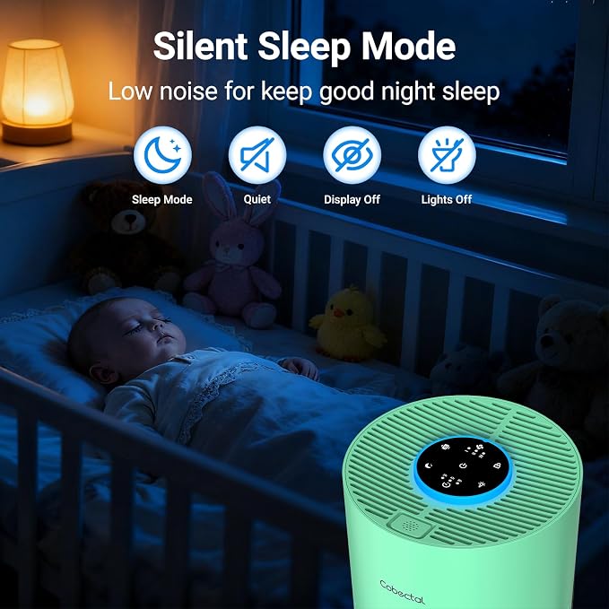 2 Pack Cobectal Air Purifiers for Home Bedroom, Air Cleaner with HEPA 3-in-1 Filter for Room up to 1050 ft², Aroma Function, Sleep Mode, Portable Air Purifiers for Office, Dorm, RVs, Hotel, Green