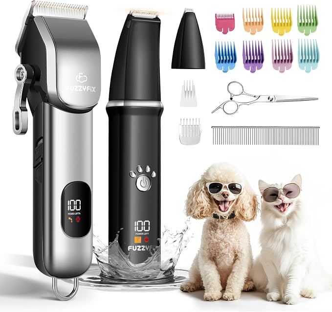 Dog Grooming Kit Dog Clippers for Grooming for Thick Curly Coats | Professional Pet Hair Shaver Paw Trimmer Cordless Rechargeable Low Noise for Dogs Cats Animals Face Ear