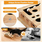 【Large&Thicken Oak 】Cat Nail File Scratcher Puzzle Box,High-Density Furniture Grade Oak,Porous Design,Stimulate Cat Exploratory &Slow Down Eat Speed;Built In Frosted Paper,Polish Their Nail While Play