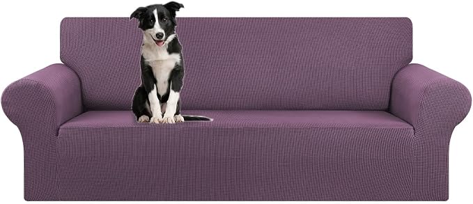 Stretch Oversized Couch Covers for Sofa Slipcover,Dark Purple | 1-Piece Washable Sofa Cover (94"-110") 4-Seater Furniture Protector, Soft Jacquard Non-Slip Elastic Bottom for Dogs & Kids