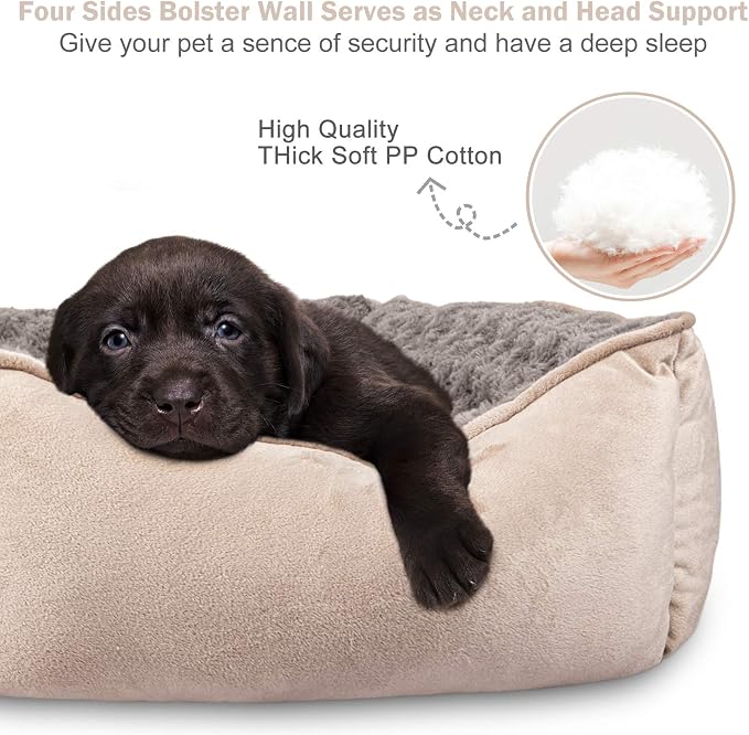 JOEJOY Rectangle Dog Bed for Large Medium Small Dogs Machine Washable Sleeping Dog Sofa Bed Non-Slip Bottom Breathable Soft Puppy Bed Durable Orthopedic Calming Pet Cuddler, Multiple Size, Beige