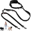 Tuff Pupper Heavy Duty Hands Free Dog Leash | Two Small/Medium Dogs Up to 90 lbs | Comfortable Shock Absorbing Bungee | Reflective Padded Handles | Lumbar Waist Belt 28-50" | Jogging Running Leash