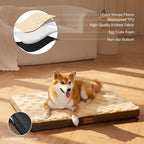Patas Lague Orthopedic Large Dog Bed Washable Pet Crate Mat 48''X30'' Camel | Egg-Crate Foam Dog Couch For Large Sized Dogs, Waterproof Removable Cover, Soft Pet Bed With Nonskid Bottom
