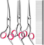 TINMARDA Dog Grooming Kit, Professional Stainless Steel Dog Grooming Scissors with Curved Shears, Pink Finger Rings - 4 Piece Sharp Durable Pet Shears for Dogs Cats At Home Salon-Quality Grooming