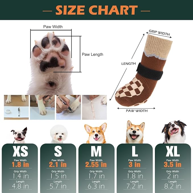 EXPAWLORER Dog Socks to Prevent Licking Paws with Grippers for Hot Pavement | For Hardwood Floors Anti Slip, Reflective Dog Boots & Paw Protectors Shoes Booties with for Senior Small Medium Large Dogs L