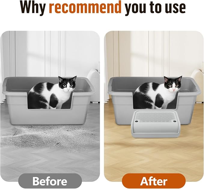 Cat Step for Litter Box, Litter Box Ramp with Filter Function, Light Grey | Cat Litter Box Step for Kitten & Elderly Cats, Washable Double Layer Litter Catcher, Non-Slip Litter Catcher, Easy to Clean