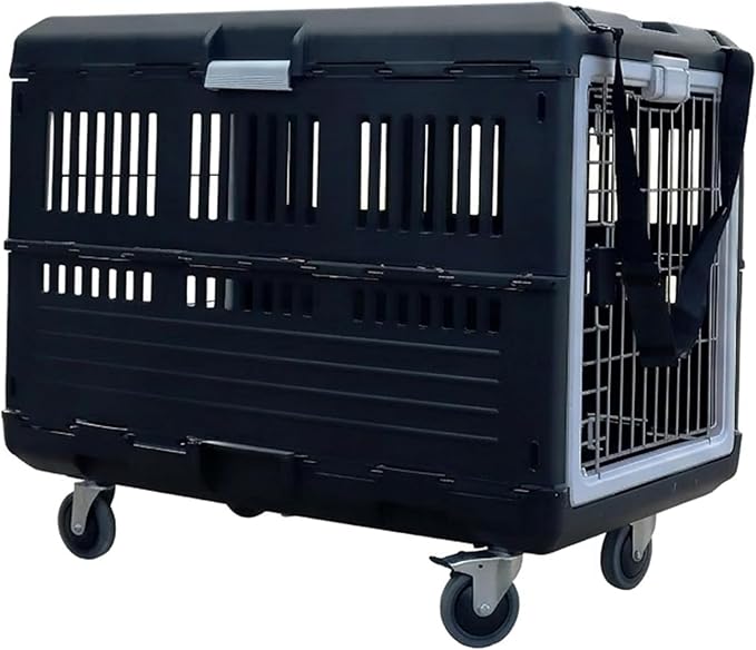 Collapsible Dog Crate & Travel Kit Bundle, 35"L x 21"W x 27"H, Hard Sided Portable Kennel with Wheels, Strap, and Zip Ties for Travel