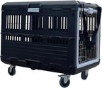 Collapsible Dog Crate & Travel Kit Bundle, 35"L x 21"W x 27"H, Hard Sided Portable Kennel with Wheels, Strap, and Zip Ties for Travel