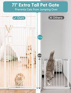 No Pawblems 71" Extra Tall Pet Gate, 29"-43" Wide Pressure Mounted, White | 1.37" Ultra Narrow Spacing, Auto-Close Tall Cat Gate for Doorway, Dual-Lock, One-handed Operation