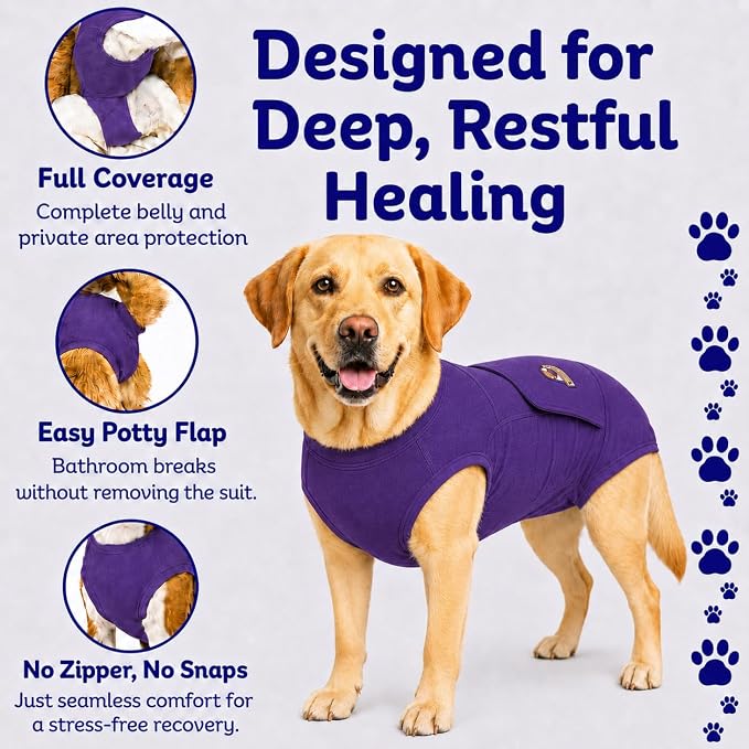 SurgiSnuggly Veterinary Invented Dog Surgical Recovery Suit for Female Spay or Male Dogs Neuters,Cone Alternative, Original Dog Onesie Bodysuit for After Surgery Small, Medium, Large Dogs XLS EC