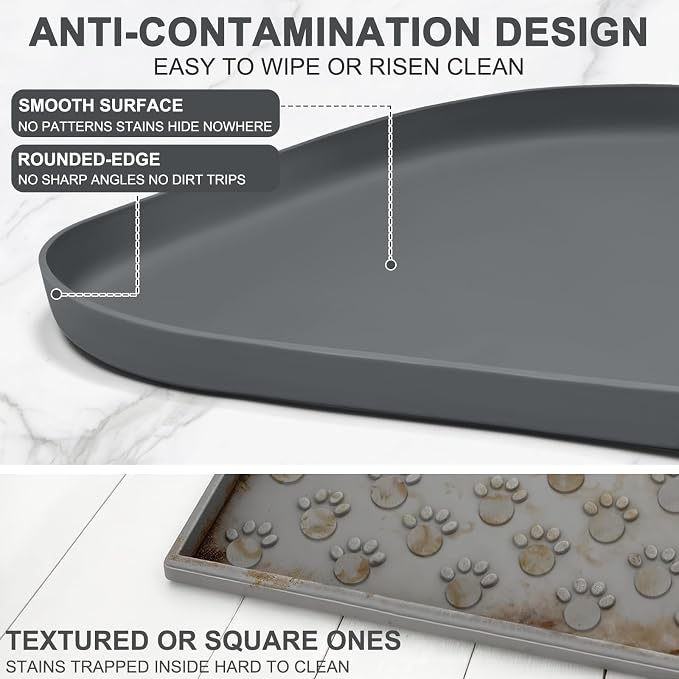 SMILOOL 36" x 24" x 1" Extra Large Silicone Pet Food Mat with Raised Edge for Food and Water Bowl, Dog Feeding Mats, Cat Food Trays for Floor Waterproof, Rubber Tray for Dogs and Cats, Dark Gray
