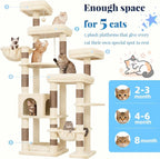 Hey-brother Cat Tree Tower, Wide Base, 5 Platforms for Multi-Cats, MPJ074MJ | 72.8 Inches Tall Furniture, 5 Plush Beds, Large Condo, Big Hammocks, Sisal Scratching Posts, for Indoor Adult Cat Beige Brown