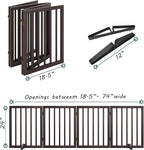 Wooden Dog Gate Freestanding Foldable 4 Panel Pet Gates Extra Wide Dog Gates for Indoor Doorways Stairs 24in Height Support Feet Included