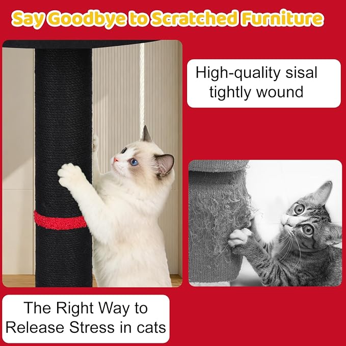 Tall Cat Scratching Post for Indoor Cats,Sisal Scratching Post(Gothic) | Cat Scratch Post with Sisal Ball, Solid Wood Cat Tower with Scratching Post and Cat Toys Mouse Hole, Goth Small Cat Tree