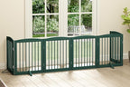 PUPETPO Freestanding Pet Gate for Dogs, Foldable Wooden Dog Gate for House, Extra Wide Indoor Pet Barrier for Stair, Doorway, Hall, Support Feet Included, 120 Inch Wide, 6 Panels 24",Green