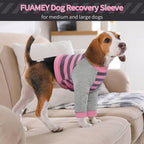 FUAMEY Dog Recovery Sleeve with Elbow Protector,Pink Stripes XL | Stop Licking Joints,Alternative to Cone,Pet Long Sleeve Suit,Protecting Dog's Front Leg Arm Wounds, Cover Skin Conditions