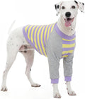 FUAMEY Dog Recovery Sleeve with Elbow Protector, Purple Stripes L | Stop Licking Joints, Alternative to Cones, Long Sleeve Suit, Protecting Dog's Front Leg Arm Wounds, Cover Skin Conditions