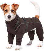 Kuoser Waterproof Hooded Dog Raincoat, Full Body Coverage, Brown M | Heavy-duty waterproof material blocks rain thoroughly, Ergonomic fit for free movement, Built-in Harness, reflective strips