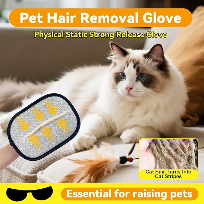 Electrostatic Pet Hair Removal Gloves | Quick Wiping - Reusable & Washable for Sofa Clothing Pet Beds Effortless Cats & Dogs Hair Remover for Busy Pet Owners