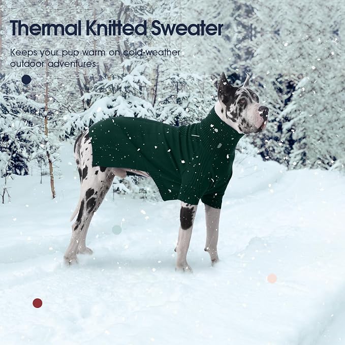 IECOii Great Dane Sweater,5XL Extra Large Sweater for Giant Breed Dogs in Winter,Turtleneck Cold Weather Knit Clothes,Machine Washable,Elastic Pullover for Saint Bernard,Mastiff (Green,XXXXXL)
