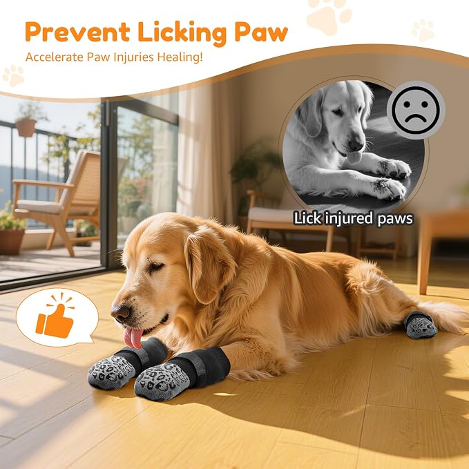 Non Slip Dog Socks with Grippers Prevent from Licking Paws for Senior Dogs | Anti-Slip on Hardwood Floors, Hot Pavement Protection, Stay in Place, Comfortable Fit for Old Dogs, Machine Washable, 2 Pairs