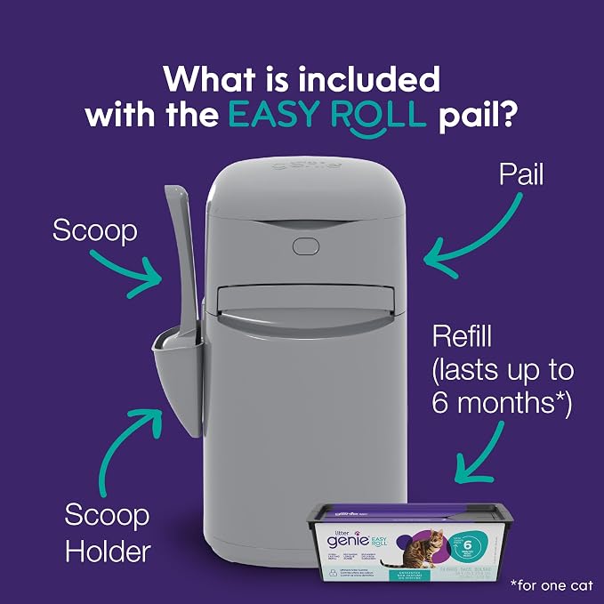 Litter Genie Easy Roll Cat Litter Disposal Pail | Odour Control, Refill Bags & Scoop