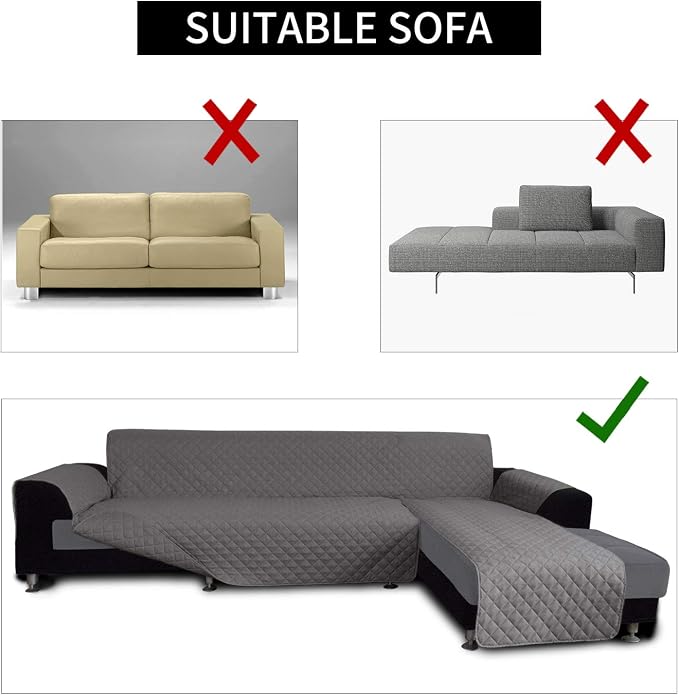 Easy-Going Reversible L-Shape Sectional Couch Cover, Large, Gray/Gray | Soft Sofa Slipcover For Dogs, Fits Left/Right Chaise Lounge Protector, Water Resistant Mat For Living Room