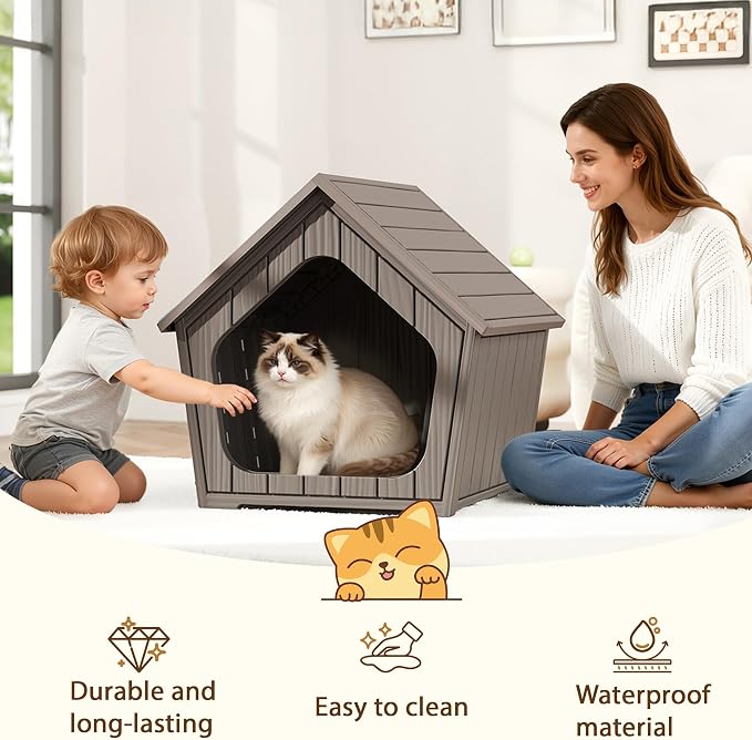 Cat Litter Box Enclosure, Resin Outdoor Litter Box with Air Holes, Cat Houses for Outdoor Cats, Wide Opening Design for Easy Cleaning, Grey