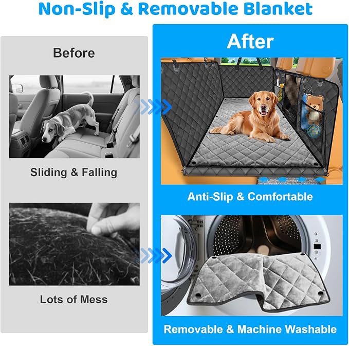 URPOWER Back Seat Extender for Dogs, Large Hard Bottom Dog Car Seat Cover | Supports 550 lbs, Stable 3-Panel Hard Bottom, Added High-Density Foam for Comfort, Waterproof 900D Oxford, 45% More Space