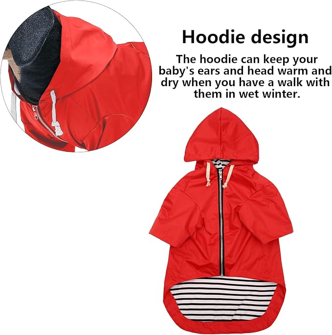 Dog Raincoat rain Jacket Raincoat Dogs Waterproof Small Medium Breeds Zip Closure Storage Pocket Harness Hole Red S