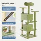 DUMOS 54-inch Indoor Cat Tree Tower with Scratching Posts, Green | Multi-Level Pet House for Large Cats with 2 Condos, Round Platform, Small Ladder, and Toys