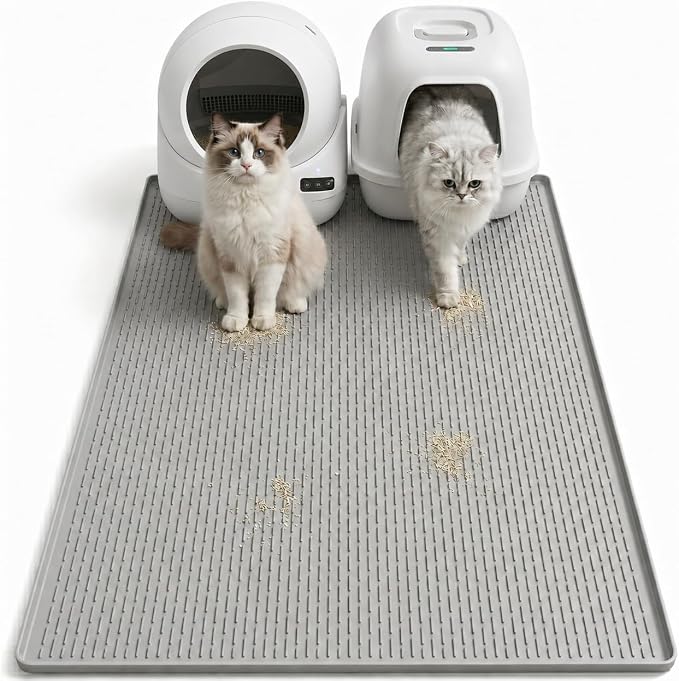 Cat Litter Mat, 40"x28" Extra Large, Waterproof Non Slip, Urine Proof & Easy Clean, Floor Protection Pad for Cat Litter Box Light Gray