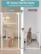 No Pawblems 55" Extra Tall Pet Gate, 29"-43" Wide Dog Gate Indoor, White | NO Drilling Pressure Mounted, One-handed Operation, 1.37" Pet-Safe Gap, Auto Close Cat Gate for Doorway Hallway, Dual-Lock