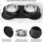 AsFrost Dog Food Bowls Stainless Steel Dog Bowls with No Spill Non-Skid Silicone Mat, Dog Food and Water Bowl Set, Dog Dishes for Small Medium Large Sized Dogs Pet Food Feeding Bowls, 4 Cup, Black