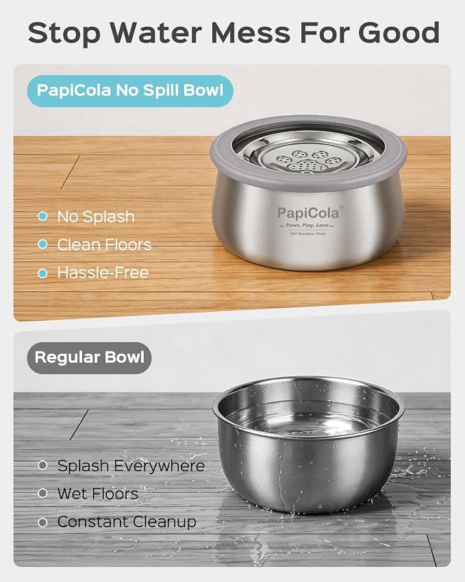 No Spill Dog Water Bowl, Slow Drinking Dog Water Bowl | Anti-Splash & No Drip Stainless Steel Dog Water Bowl for Mess-Free Floors, Double Wall with 2-Layer Insulated Cooling