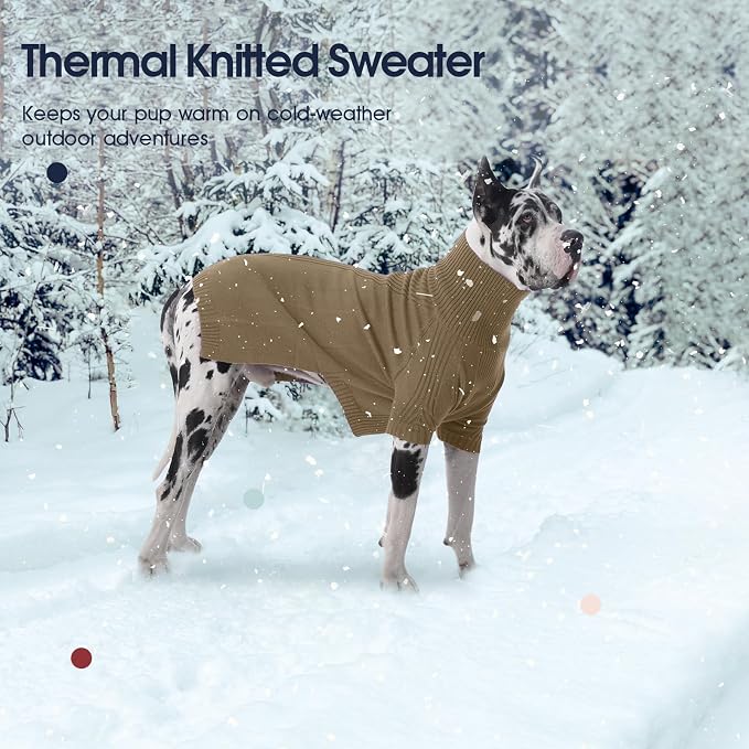 IECOii Dog Sweaters for Medium Dogs Girl Boy,Holiday Knit Doggy Sweatshirt with Sleeve,Turtleneck Thick Warm Dog Sweaters for Winter,Pullover Knitwear for French Bulldog,Boston Terrier (Camel, L)