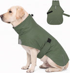 PU Dog Raincoat, Non-Toxic & Odorless Waterproof Vest, Adjustable High Neck and Hook & Loop Belly Closure for Rainy Potty Breaks & Wet Weather Outdoor Walks (Olive Green, XXX-Large)